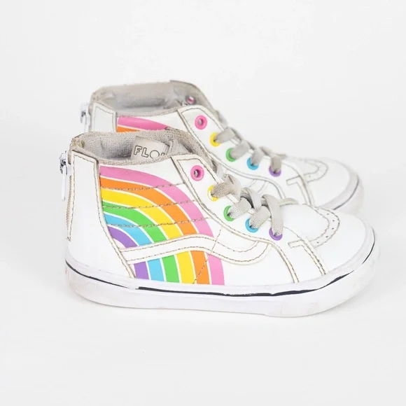 Vans x Flour Shop Rainbow High Tops Toddler Size 8 White Rainbow - Picture 9 of 13